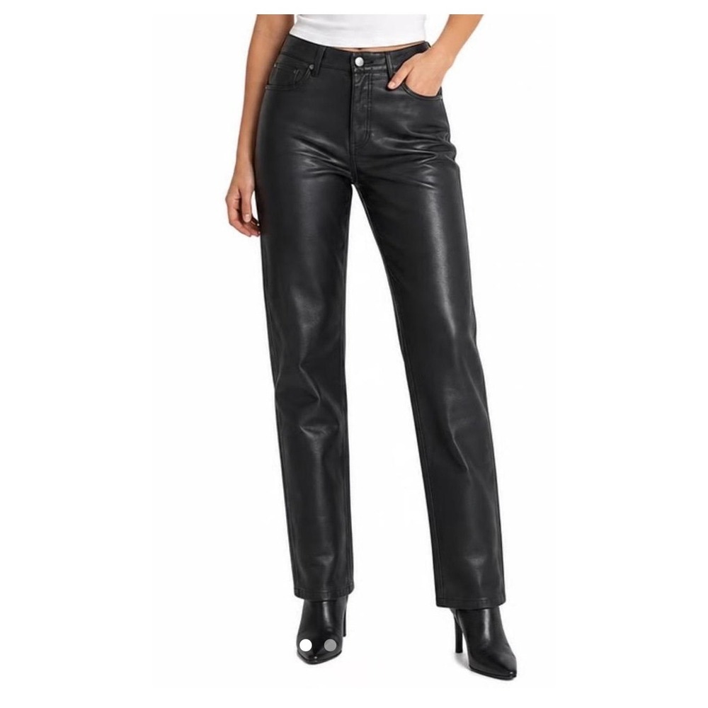 Aritzia Wilfred Melina Pant 2 Black Vegan Leather Straight Leg High Waisted